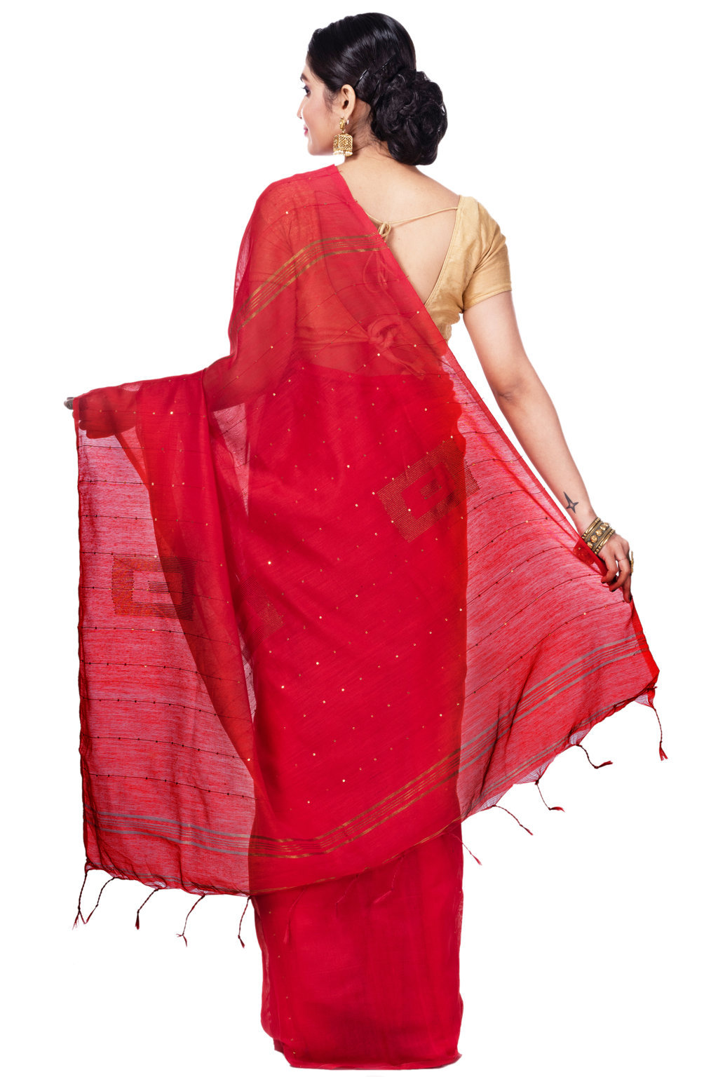 Red Blended Cotton Sequence_Handloom Hand Loom Saree (474)